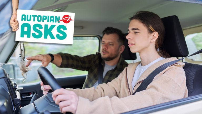 Father Teaching His Teenage Son To Drive