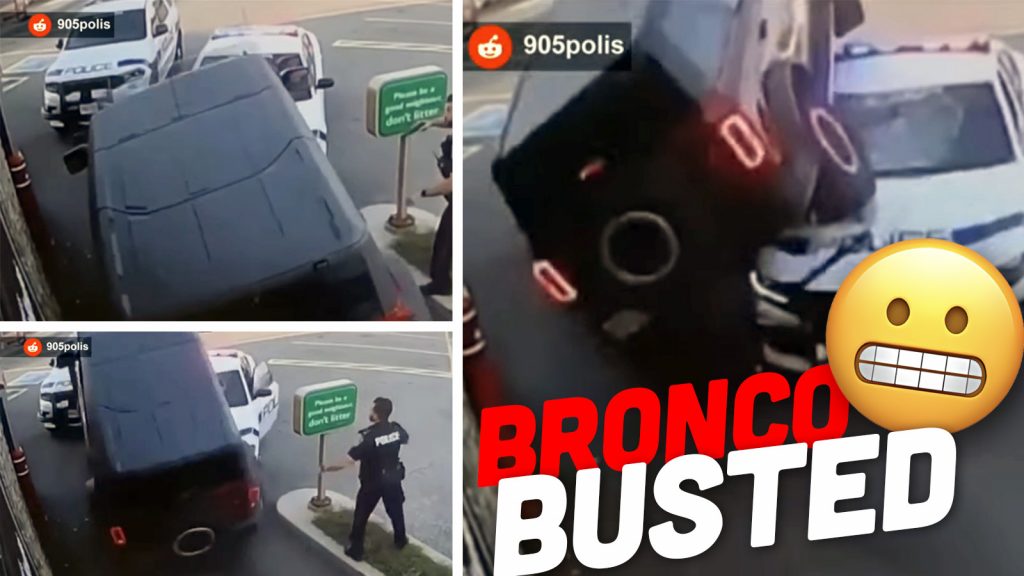 Bronco Climbs Over Police Cars