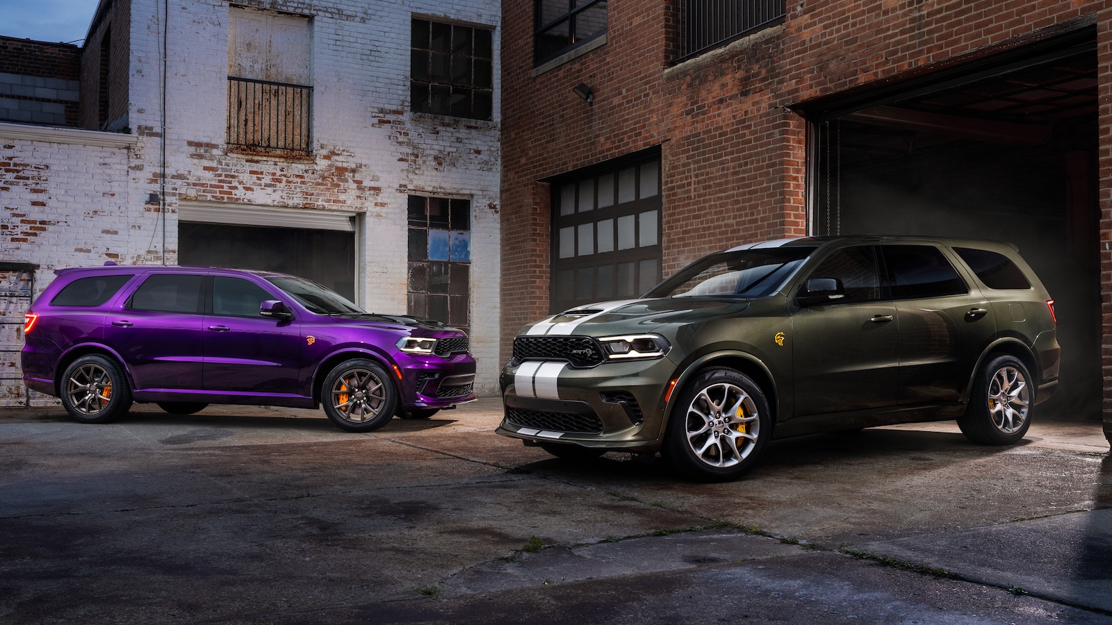 2026 Dodge Durango Srt Hellcat Jailbreak In Green Machine (front). A Jailbreak Custom Color Program Will Allow Select Dodge Customers To Paint Their Durango Srt Hellcat Jailbreak In Nearly Any Color Imaginable, Including Stryker Purple (shown At Rear).