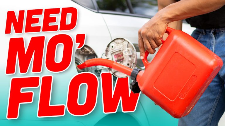 Young Man Holds Red Gallon Of Gasoline Which Is Reserve Gasoline