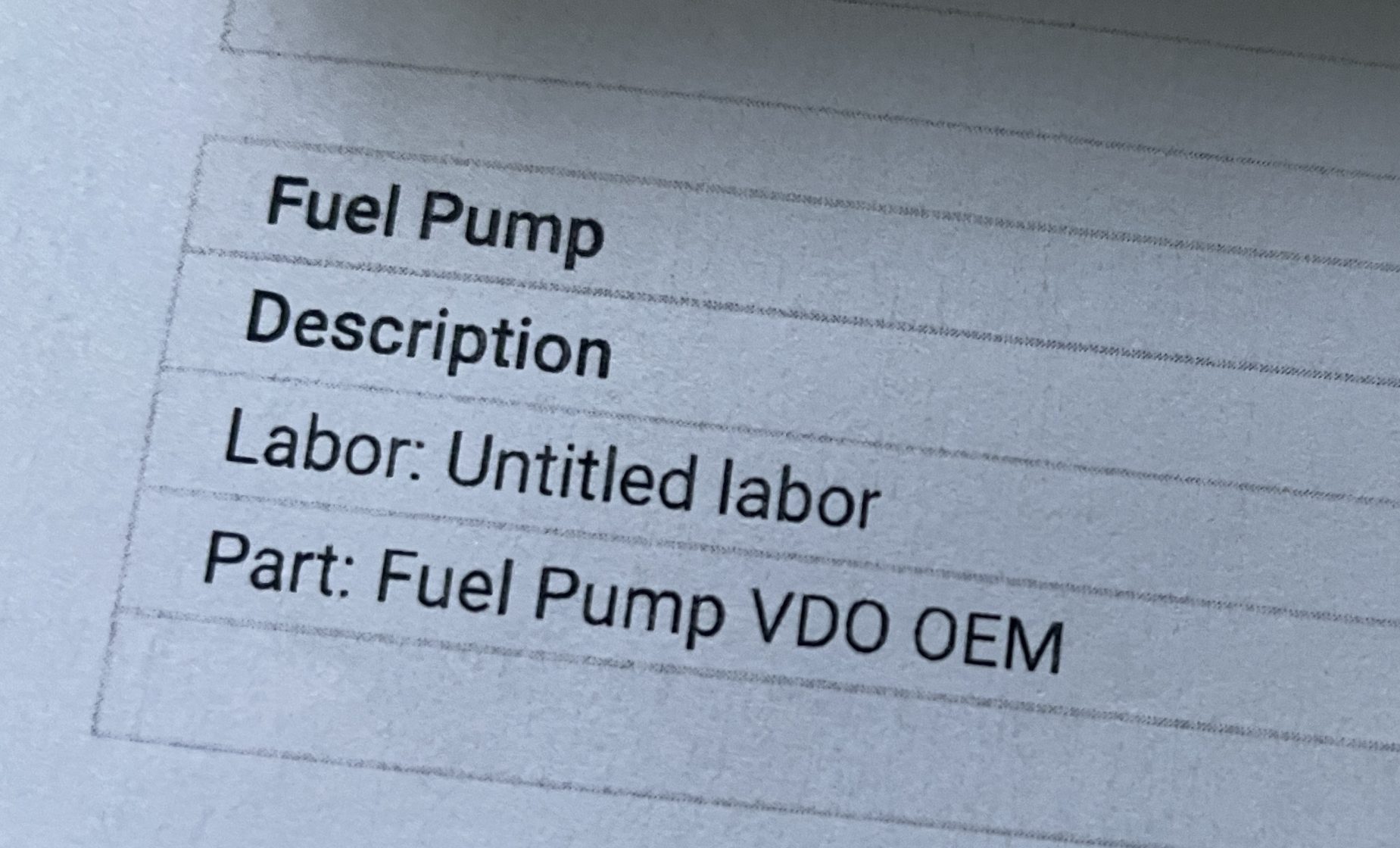 fuel pump invoice
