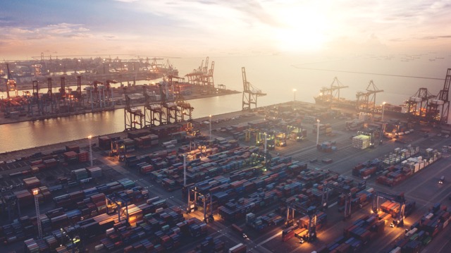 Dramatic Sunset Over Tanjung Priok Port