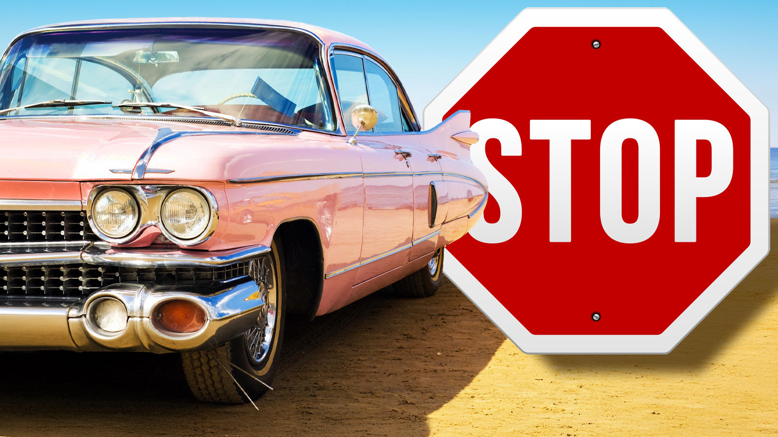 Classic Pink Car At Beach