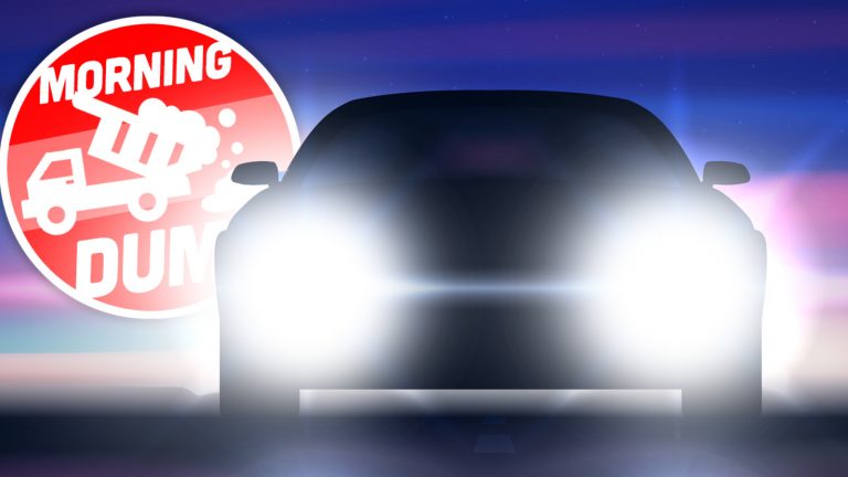 Night Car With Bright Headlights Against The Background Of A Col