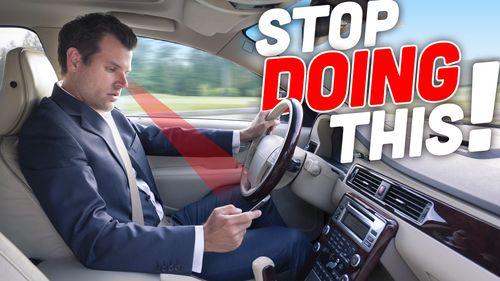 Lady Texting While Driving A Car, Risking A Road Accident