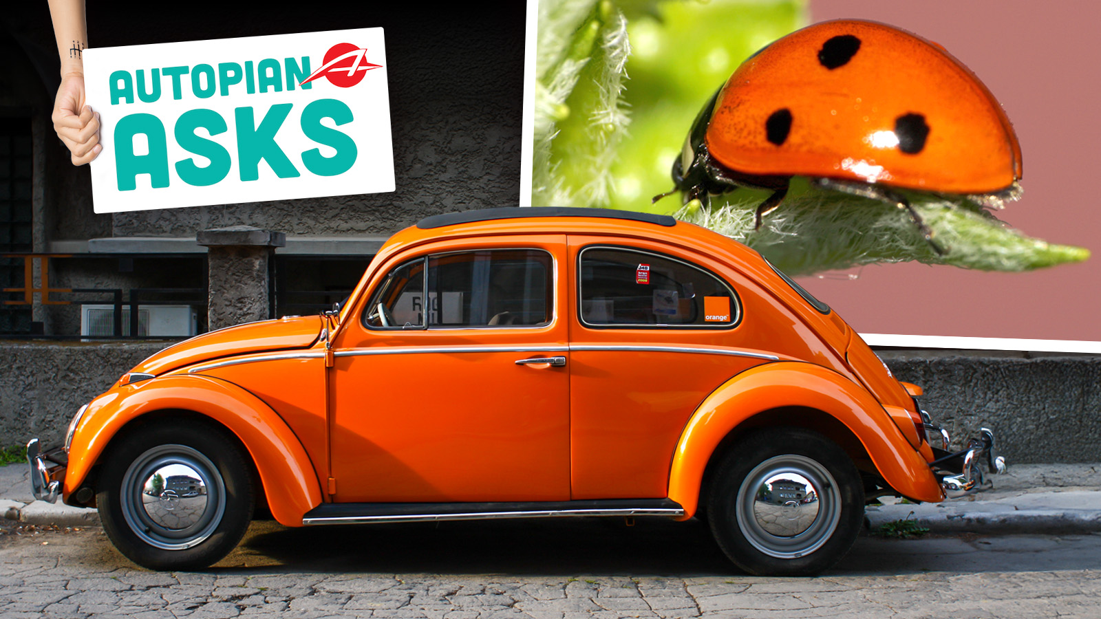 Orange Vintage Volkswagen Beetle Car On A Street In Bucharest.