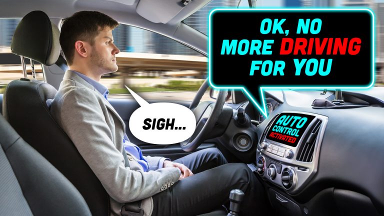 Man Sitting Autonomous Car