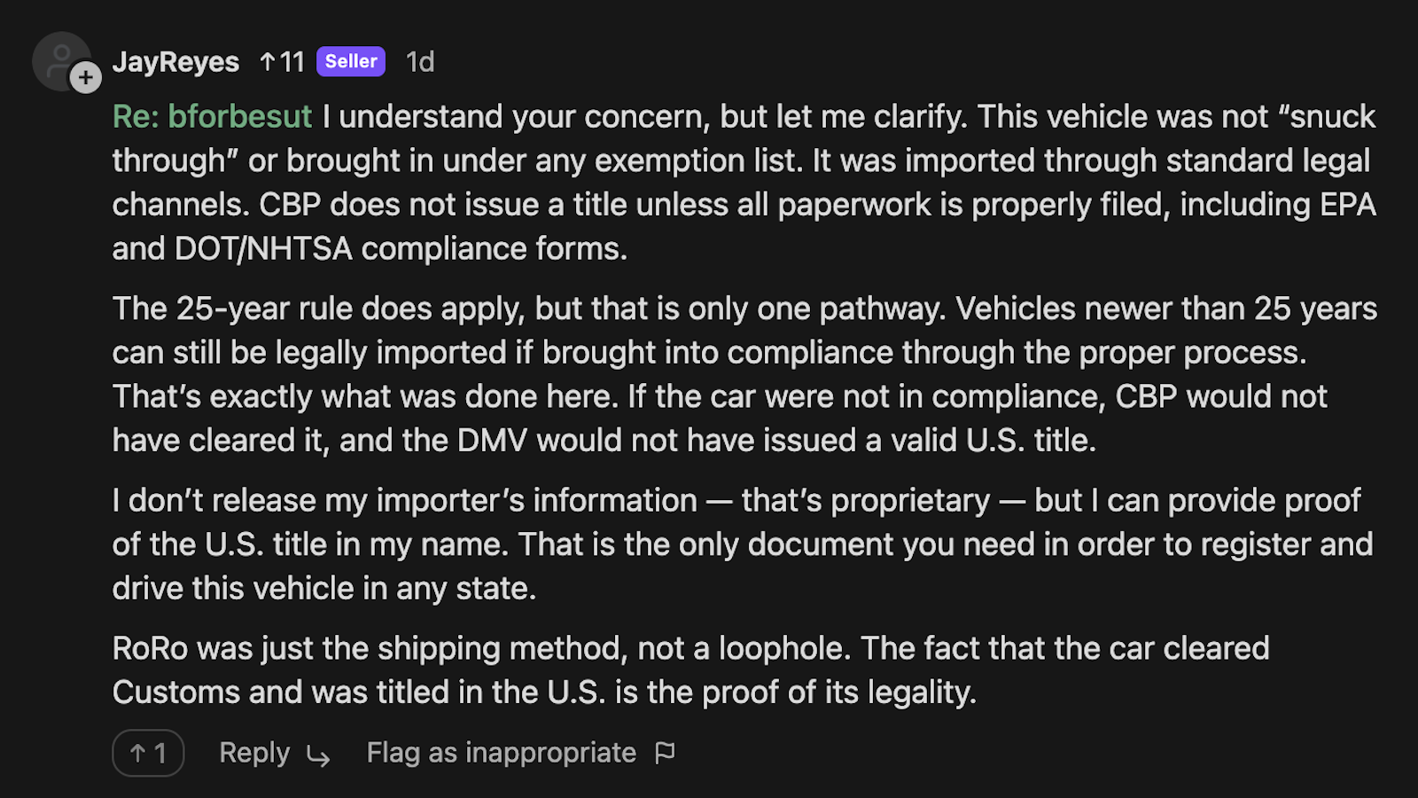 Altezza Comment about purported legality of car
