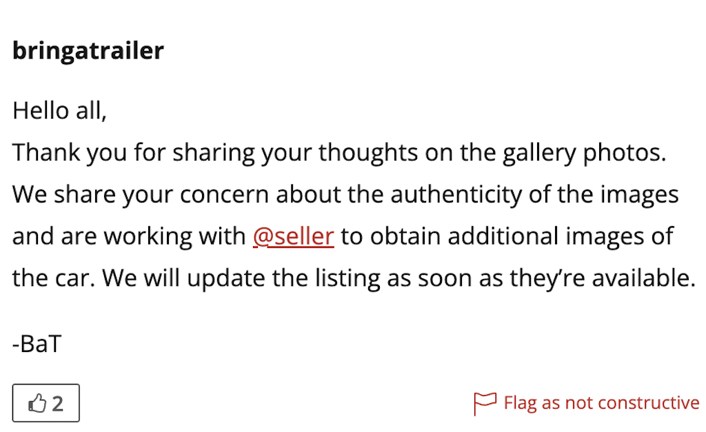 Bring A Trailer Deville Comment Response 1