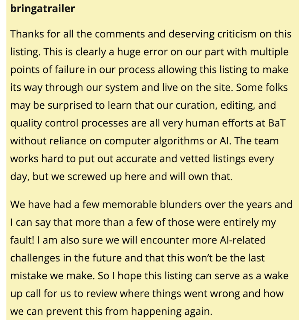 Bring A Trailer Deville Comment Response 3