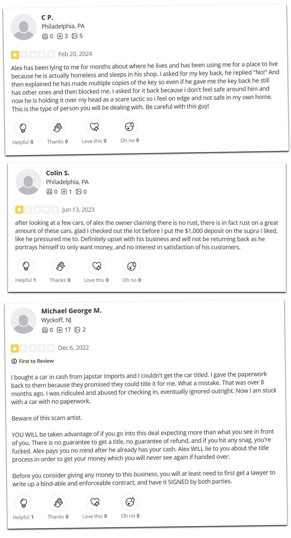 Japstar Yelp Reviews