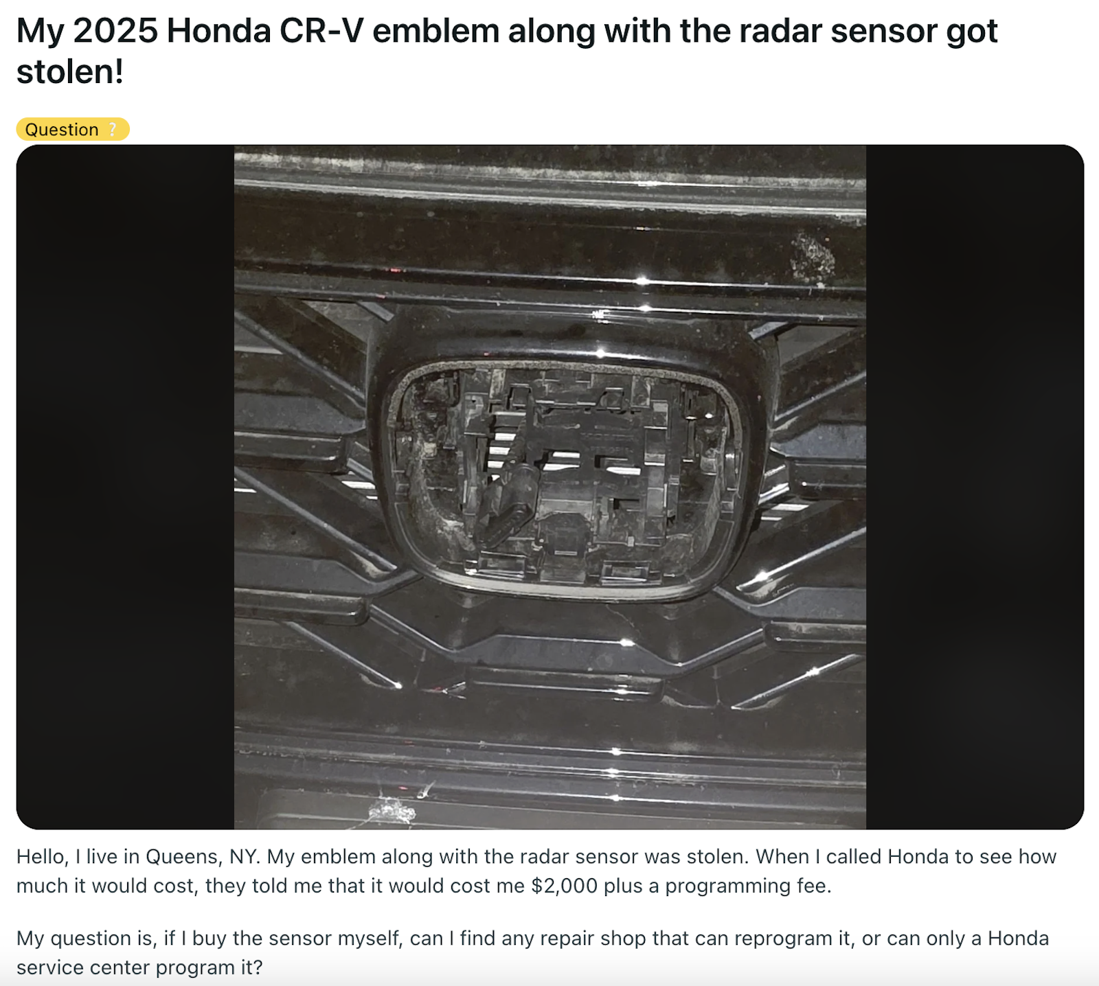 Stolen Cr V Radar Unit