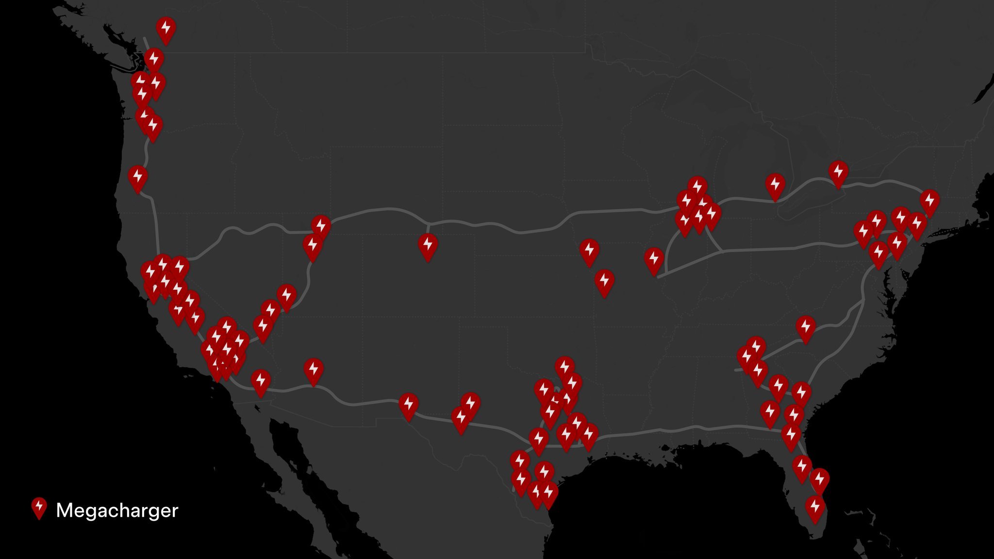 Tesla Megacharger Map